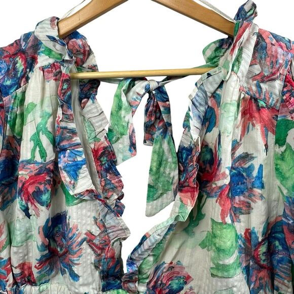 Anthropologie Floral Plunging V Long Sleeve Crop Top Size L Large Tie Back - Picture 11 of 14